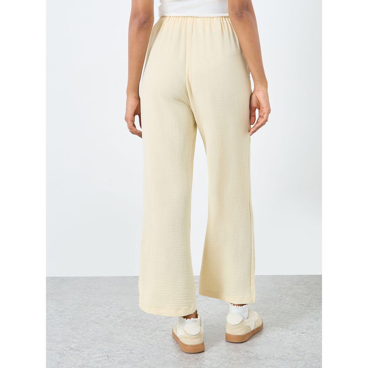 بنطال سادة بقصة أرجل واسعة مع أربطة خصر-women-clothing-bottoms-trousers-image-4