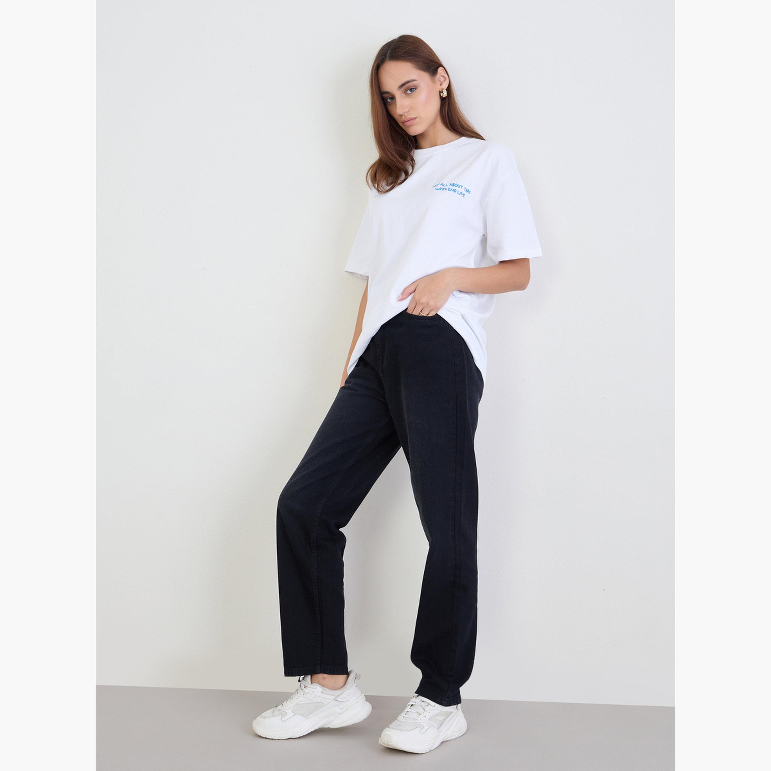 Styli Women White Embroidered Slogan Oversized T-Shirt-women-clothing-tshirts-image-2