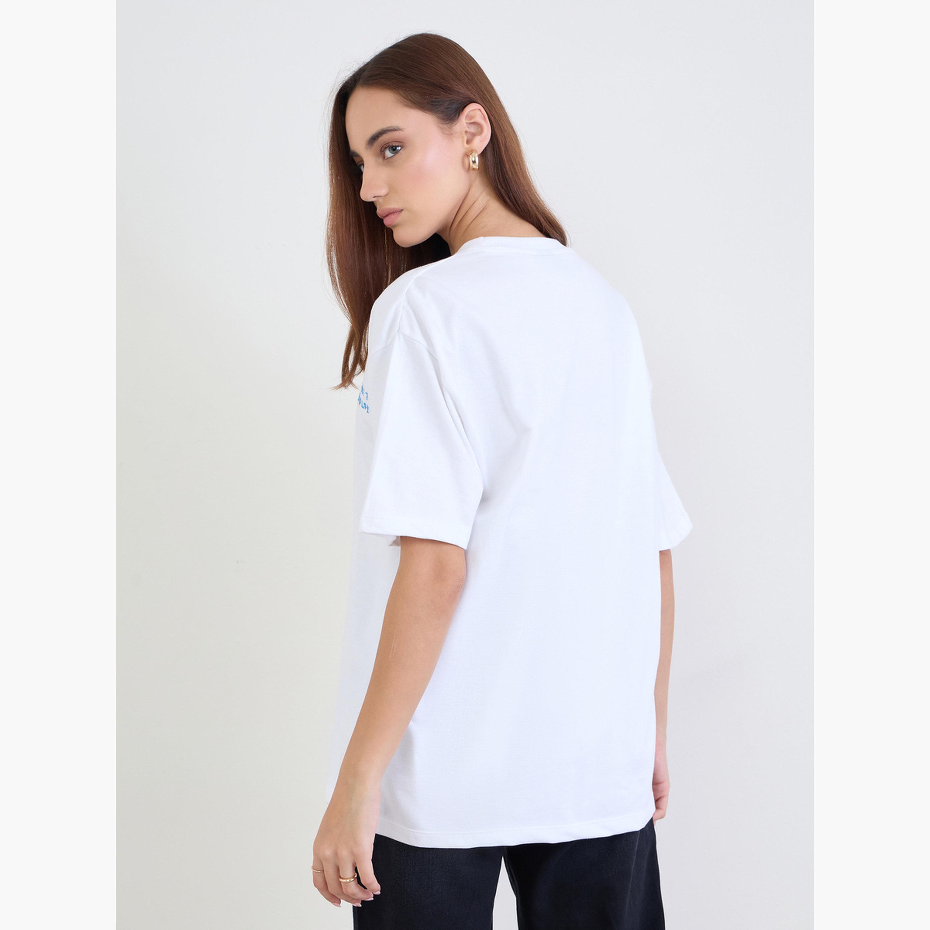 Styli Women White Embroidered Slogan Oversized T-Shirt-women-clothing-tshirts-image-5