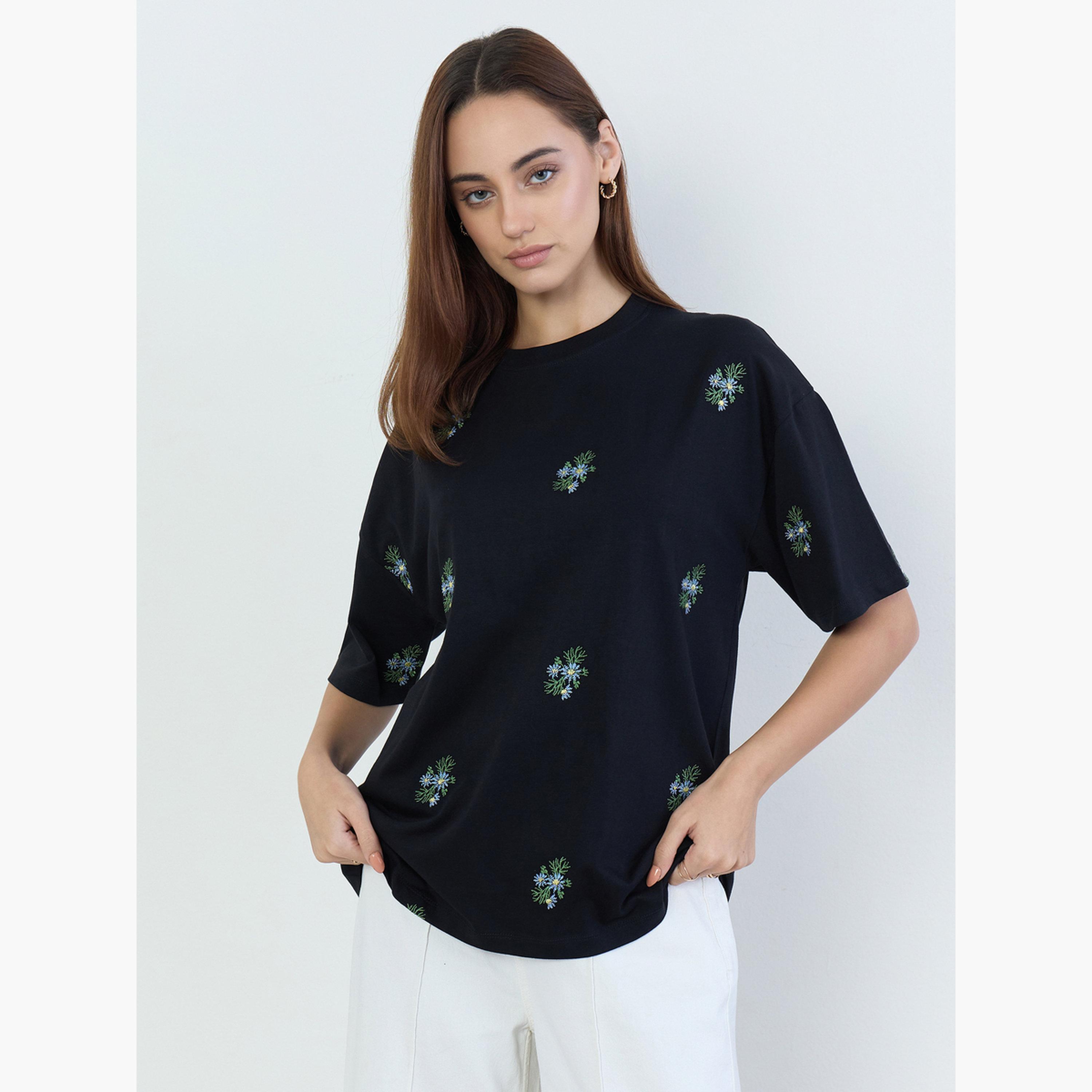 Styli Embroidered Floral Oversized T-Shirt-women-clothing-tshirts-image-1