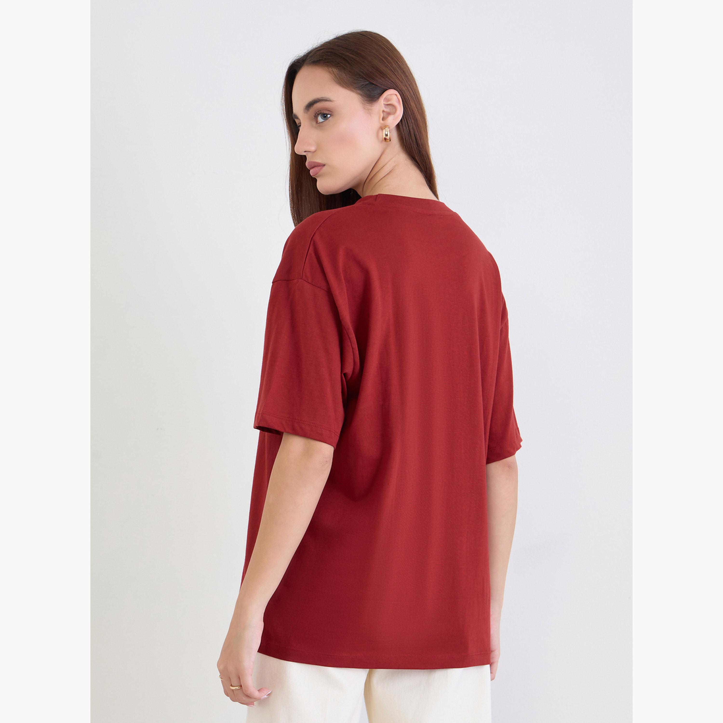 Styli Red Slogan Print Oversized T-Shirt-women-clothing-tshirts-image-4