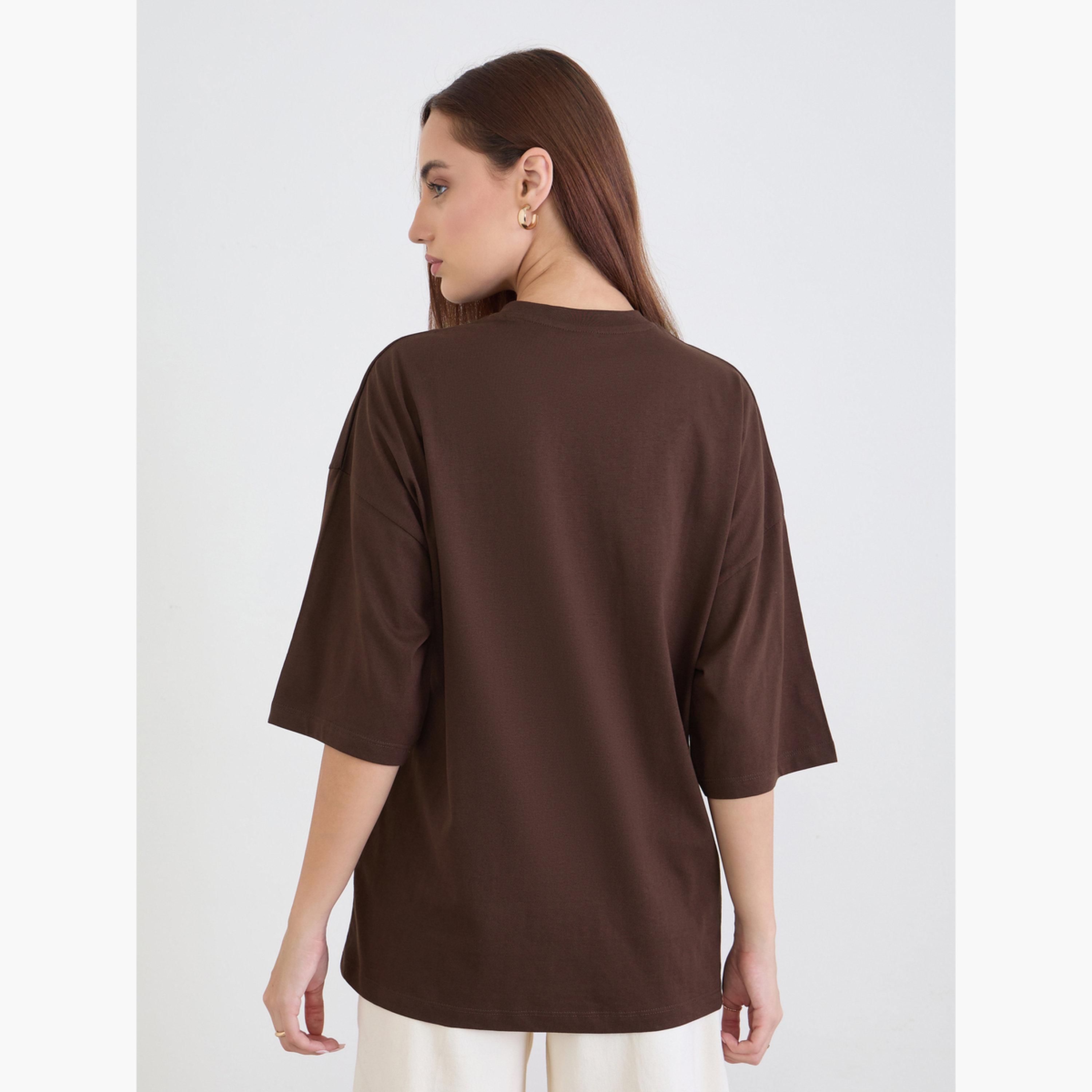 Styli Women Brown Chicago Graphic Oversized T-Shirt-women-clothing-tshirts-image-5