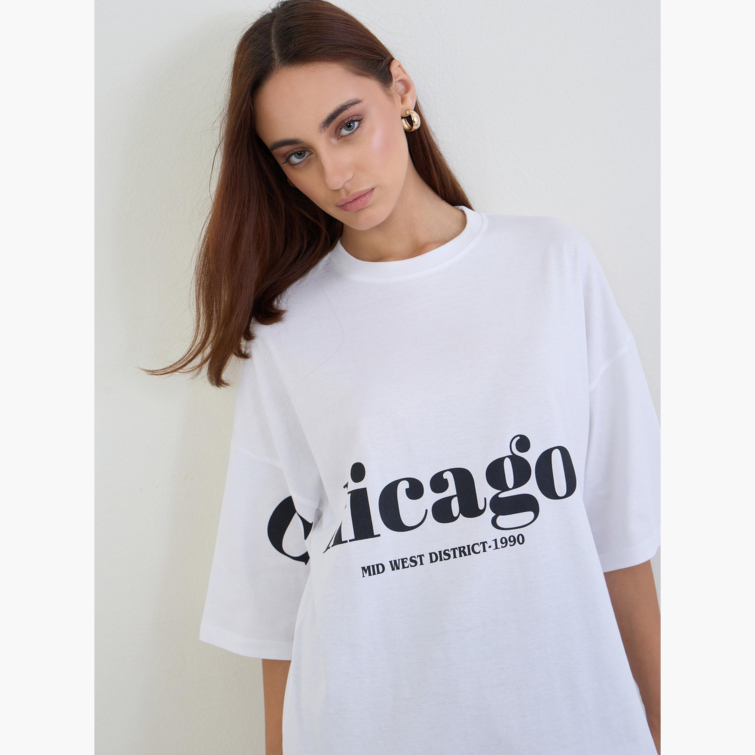 Styli Women White Chicago Graphic Oversized T-Shirt-women-clothing-tshirts-image-3