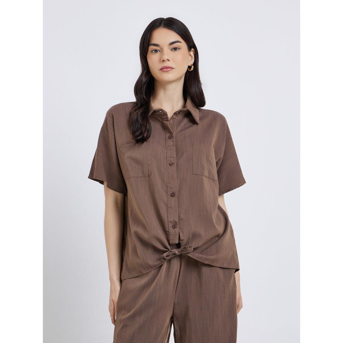 Styli Knotted Detail Buttoned Shirt and Pants Co-Ords-women-clothing-coordsets-image-2
