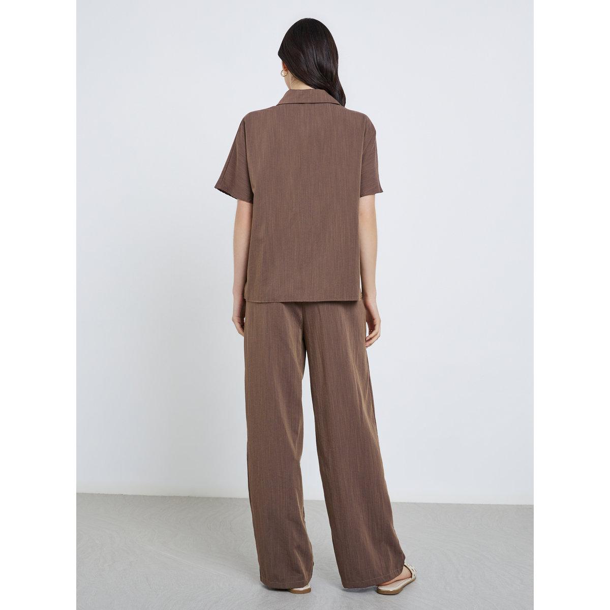 Styli Knotted Detail Buttoned Shirt and Pants Co-Ords-women-clothing-coordsets-image-4
