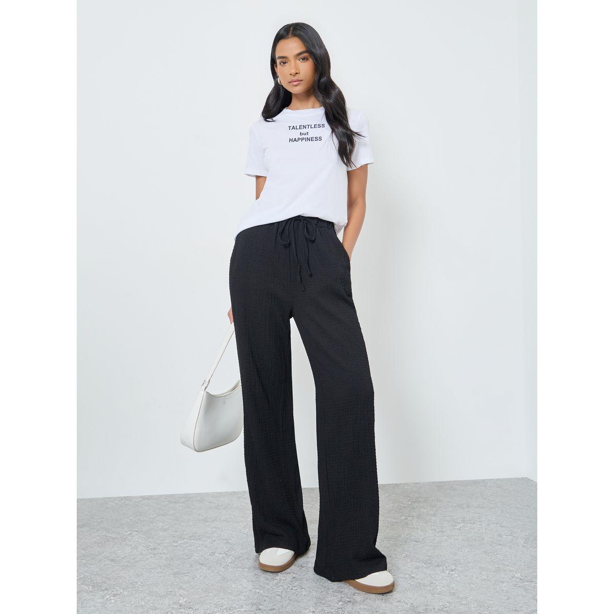 Styli Textured Wide Leg Pants with Drawstring-women-clothing-bottoms-trousers-image-1