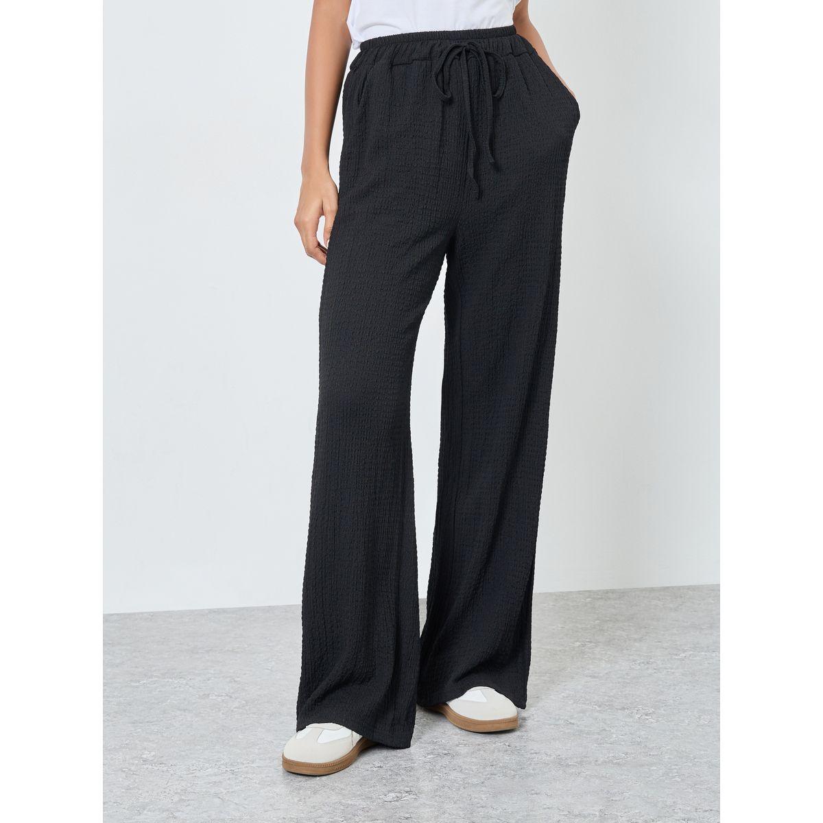 Styli Textured Wide Leg Pants with Drawstring-women-clothing-bottoms-trousers-image-2