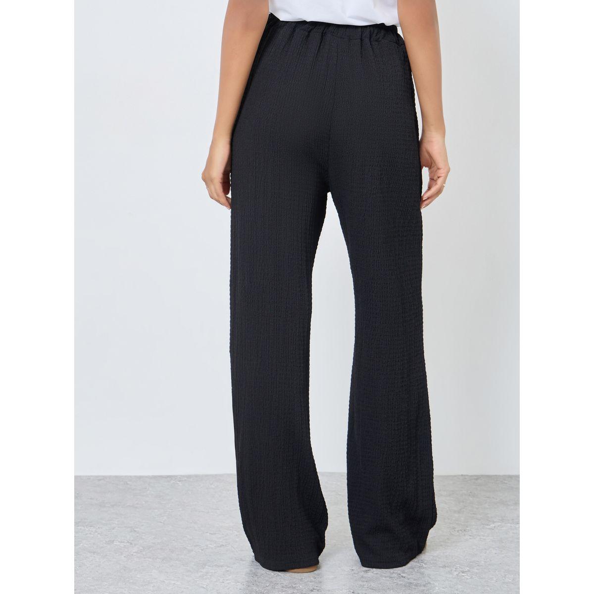 Styli Textured Wide Leg Pants with Drawstring-women-clothing-bottoms-trousers-image-4