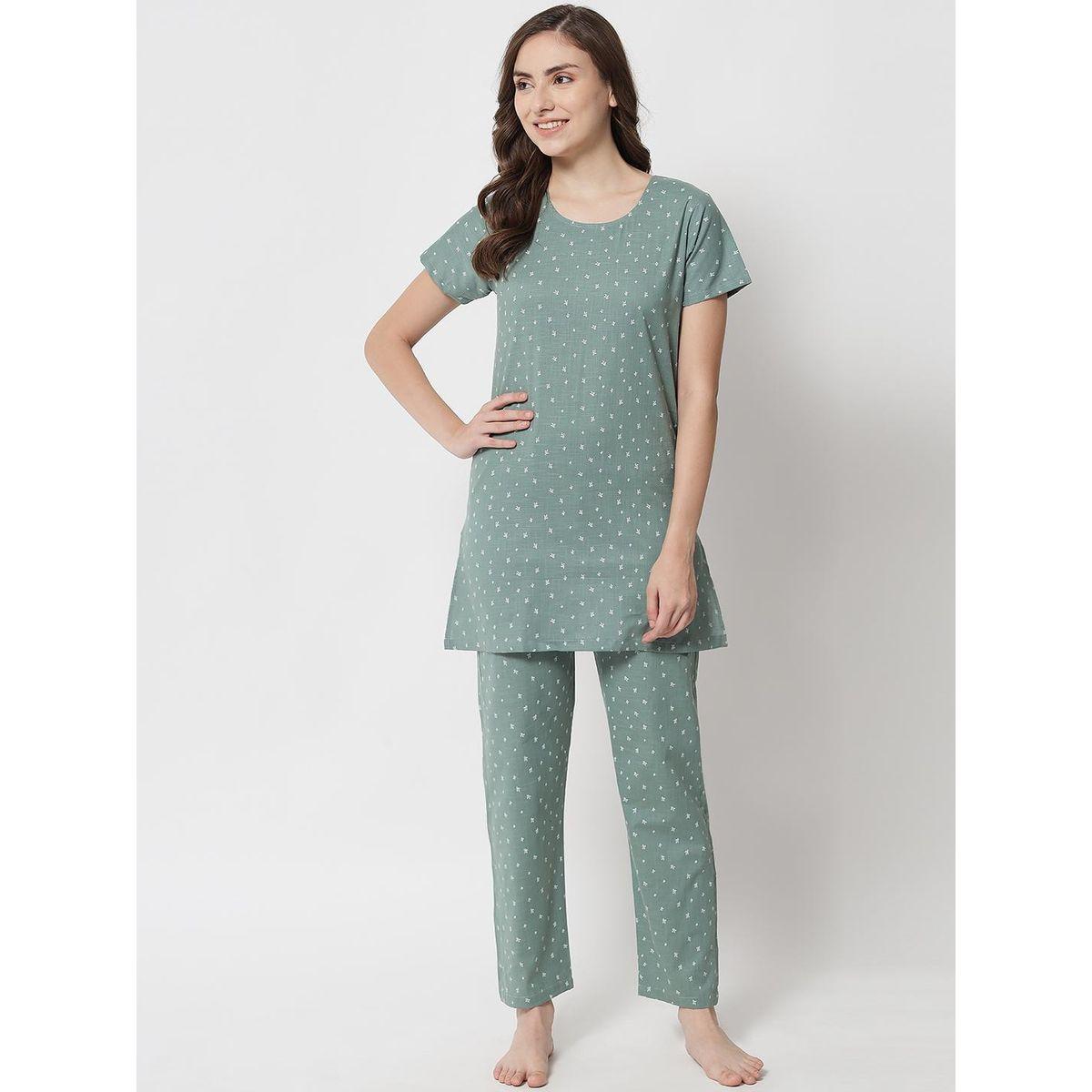 طقم بيجاما من بنطال وبلوزة طويلة بطبعات صغيرة-women-clothing-nightwear-pyjamas-longsets-image-1
