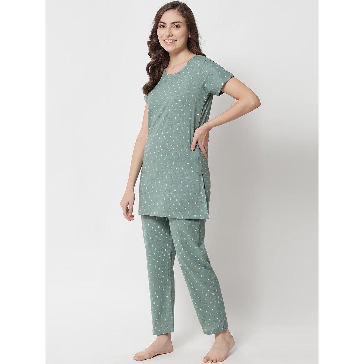 طقم بيجاما من بنطال وبلوزة طويلة بطبعات صغيرة-women-clothing-nightwear-pyjamas-longsets-image-2
