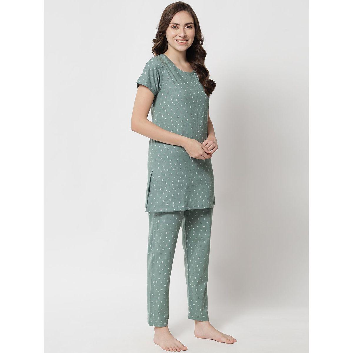طقم بيجاما من بنطال وبلوزة طويلة بطبعات صغيرة-women-clothing-nightwear-pyjamas-longsets-image-3