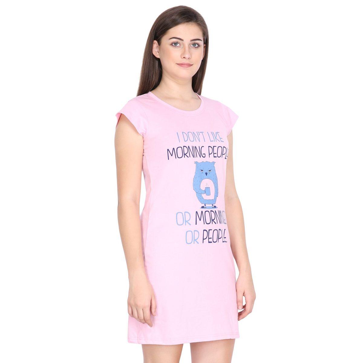 KLAMOTTEN X Styli Women Pink Cotton Blend Sleepshirt-women-clothing-nightwear-nighties-image-3