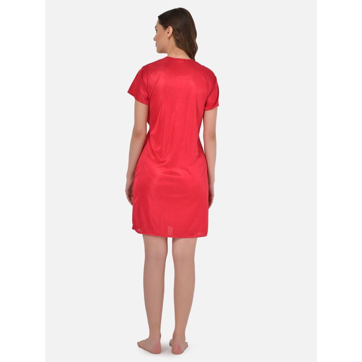 KLAMOTTEN X Styli Women Red Satin Short Sleeve Robe-women-clothing-nightwear-robes-image-2