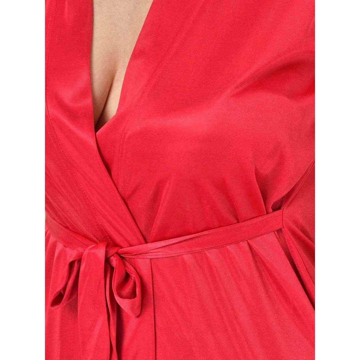 KLAMOTTEN X Styli Women Red Satin Short Sleeve Robe-women-clothing-nightwear-robes-image-6