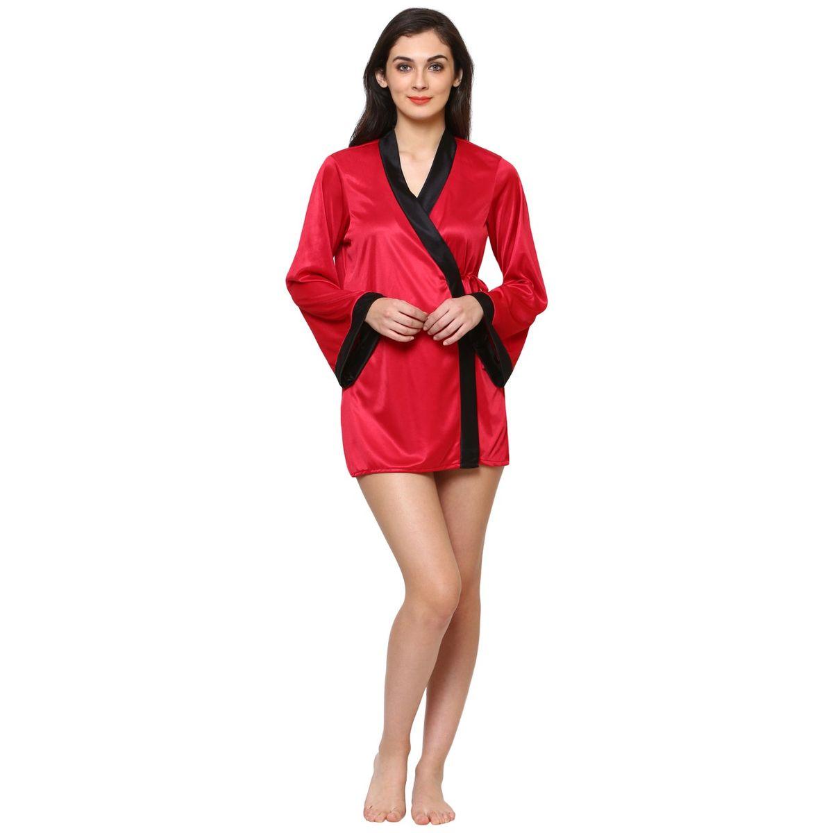 KLAMOTTEN X Styli Women Red Satin Long Sleeve Robe-women-clothing-nightwear-robes-image-1