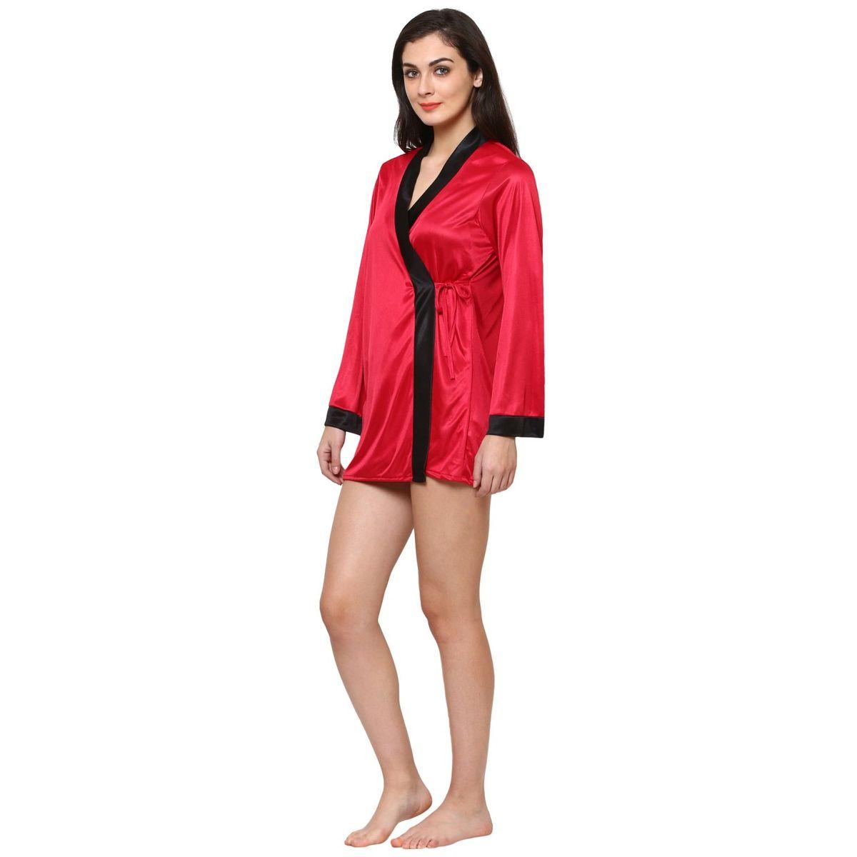 KLAMOTTEN X Styli Women Red Satin Long Sleeve Robe-women-clothing-nightwear-robes-image-2