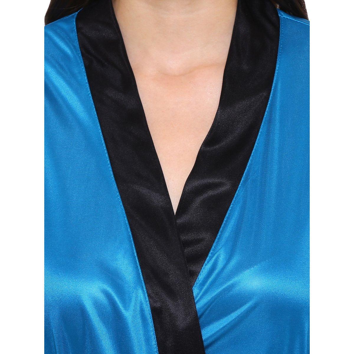 KLAMOTTEN X Styli Women Turquoise Satin Long Sleeve Robe-women-clothing-nightwear-robes-image-4