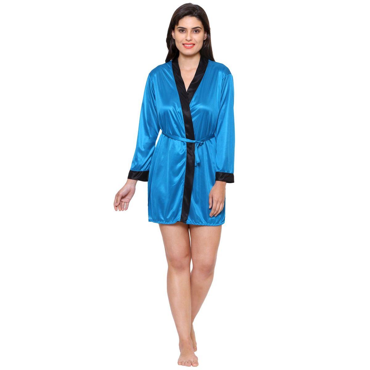 KLAMOTTEN X Styli Women Turquoise Satin Long Sleeve Robe-women-clothing-nightwear-robes-image-6