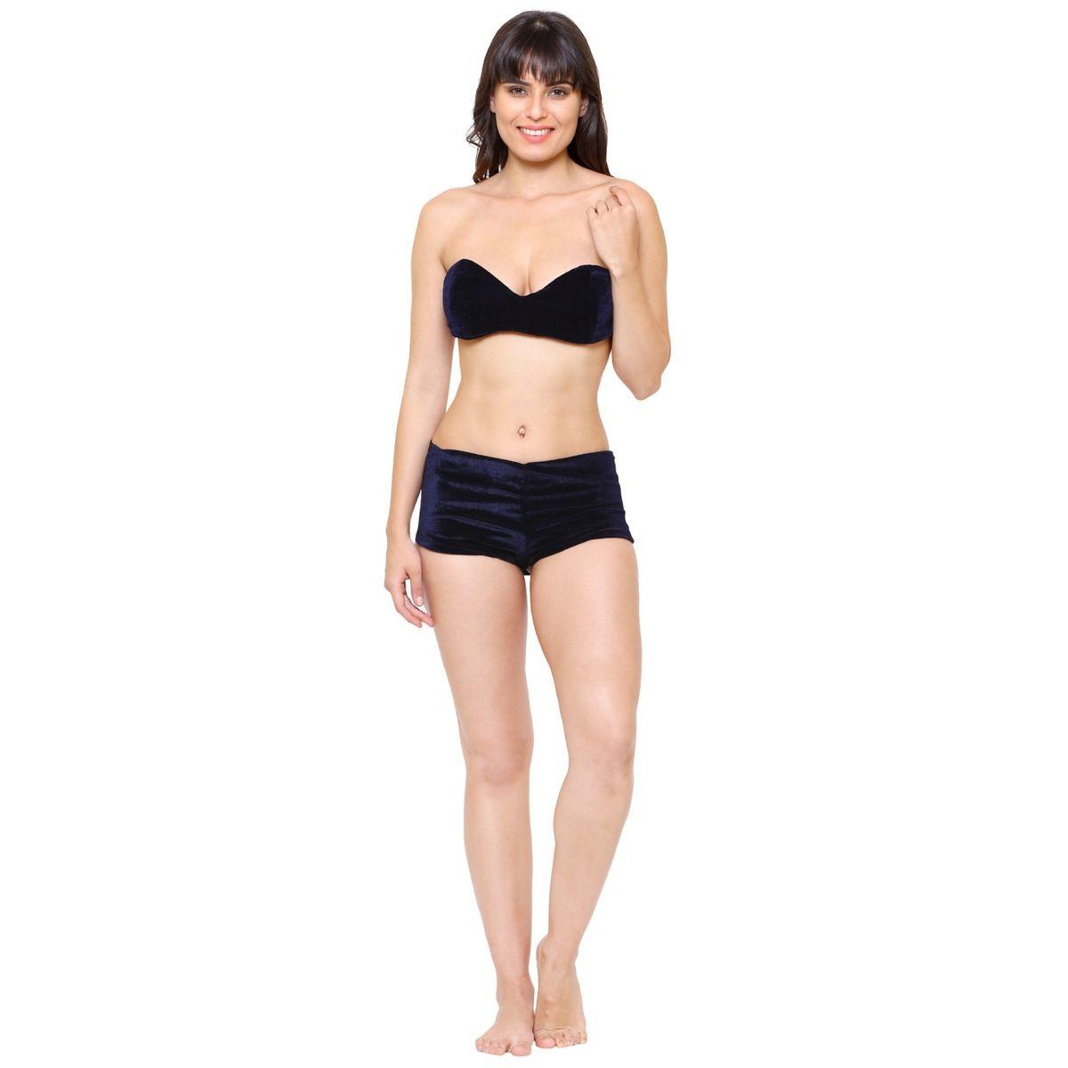 KLAMOTTEN X Styli Women Navy Blue Bikini and Sheer Robe Set-women-clothing-nightwear-robes-image-2
