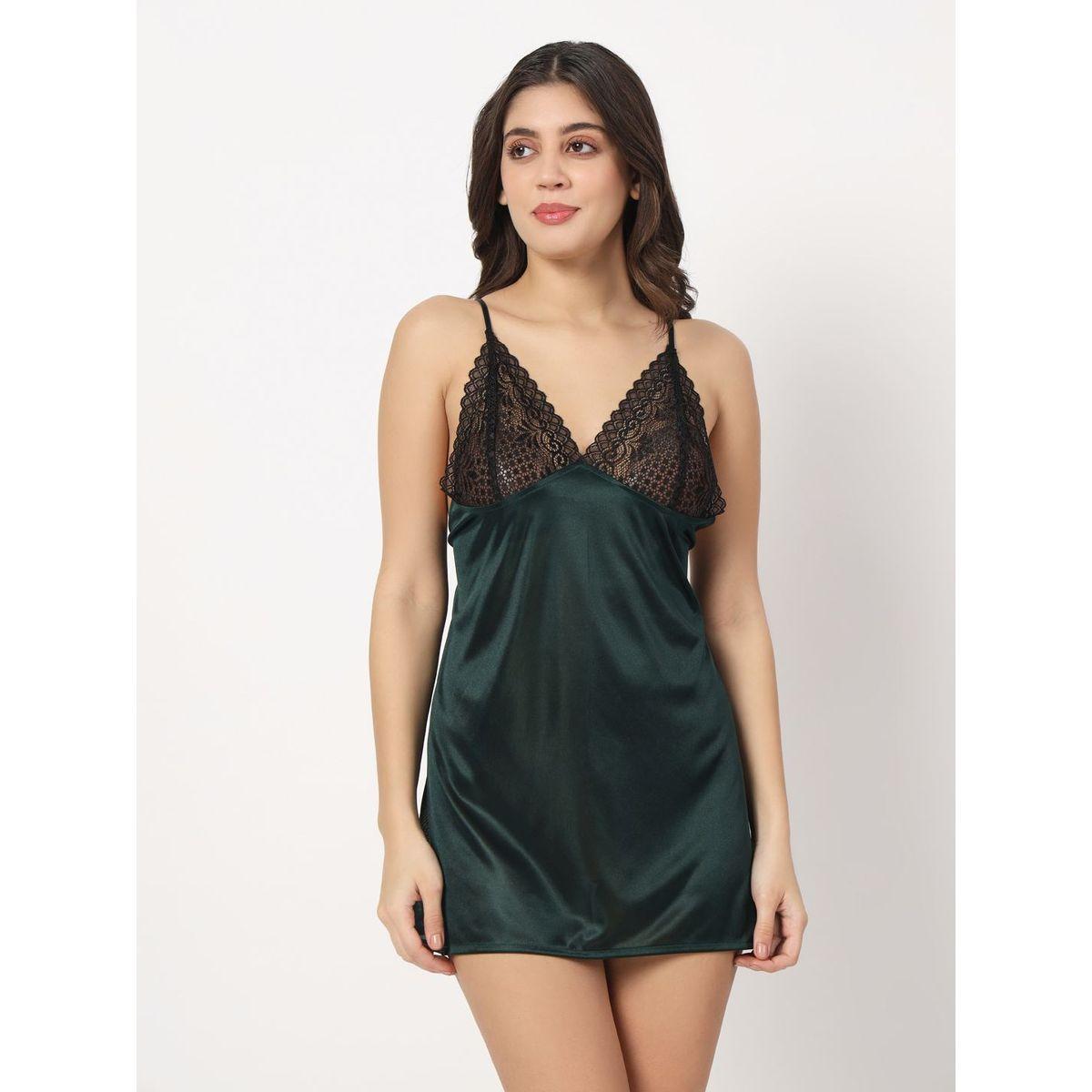 طقم روب وفستان داخلي ساتان بدانتيل-women-clothing-nightwear-robes-image-1