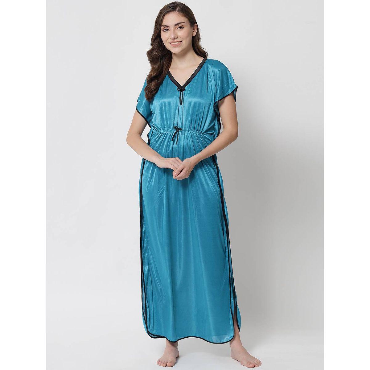 KLAMOTTEN X Styli Women Blue Satin Kaftan Nightdress-women-clothing-nightwear-nighties-image-1