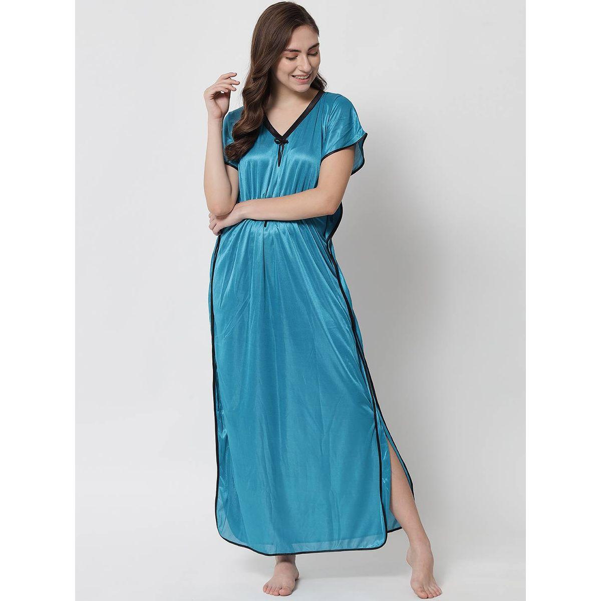 KLAMOTTEN X Styli Women Blue Satin Kaftan Nightdress-women-clothing-nightwear-nighties-image-2