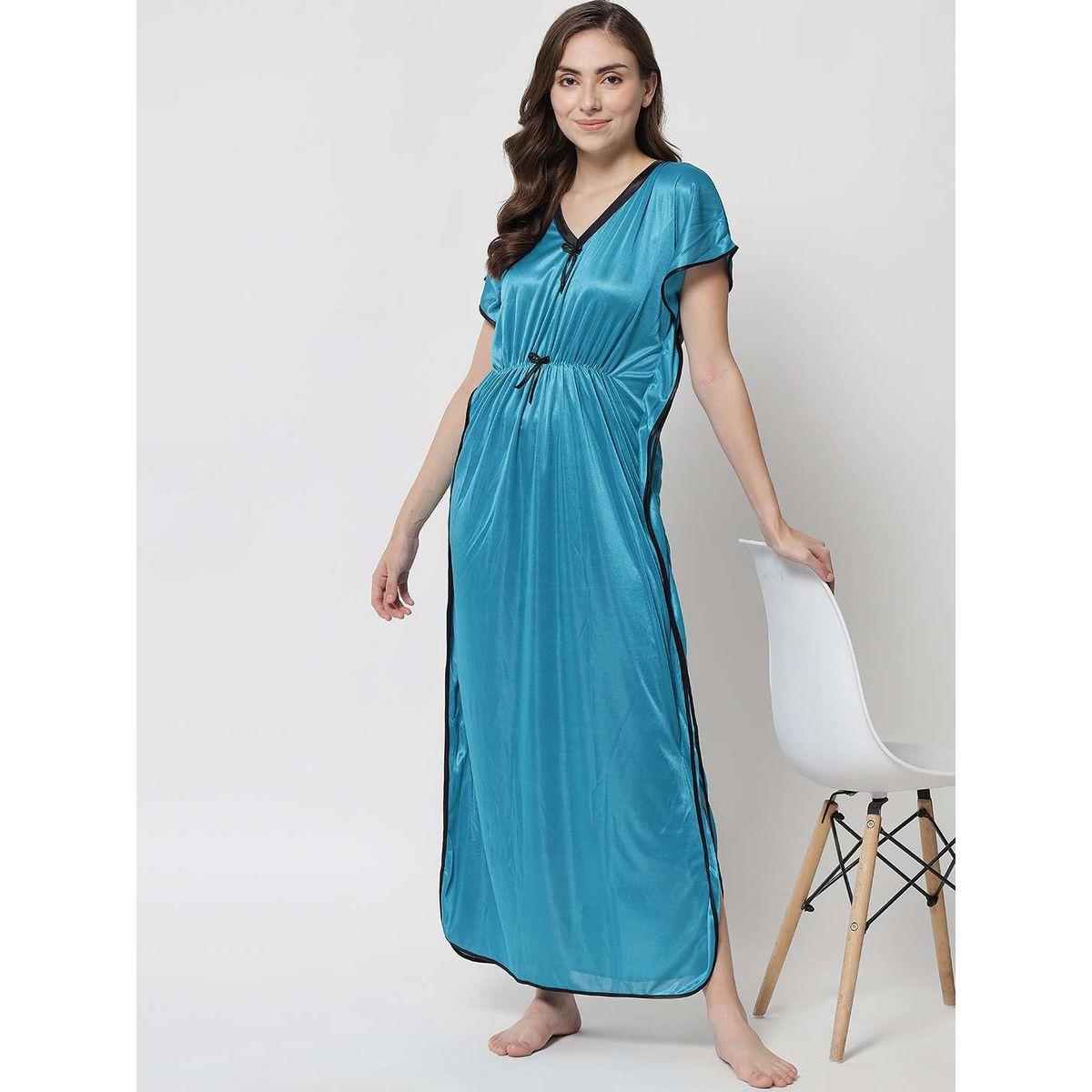 KLAMOTTEN X Styli Women Blue Satin Kaftan Nightdress-women-clothing-nightwear-nighties-image-3