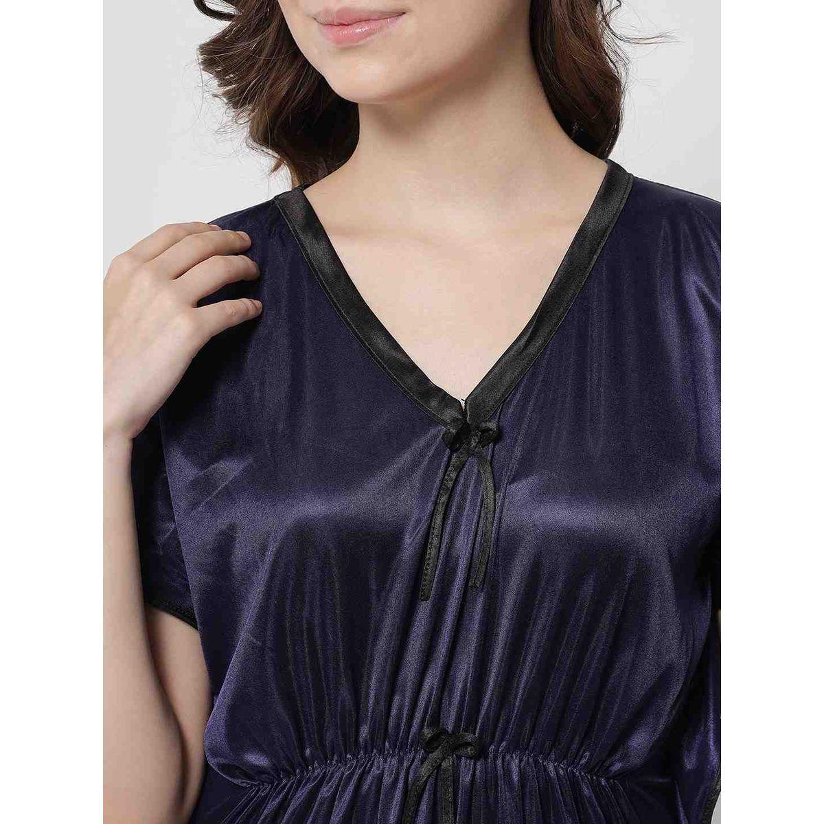 KLAMOTTEN X Styli Women Navy Blue Satin Kaftan Nightdress-women-clothing-nightwear-nighties-image-3