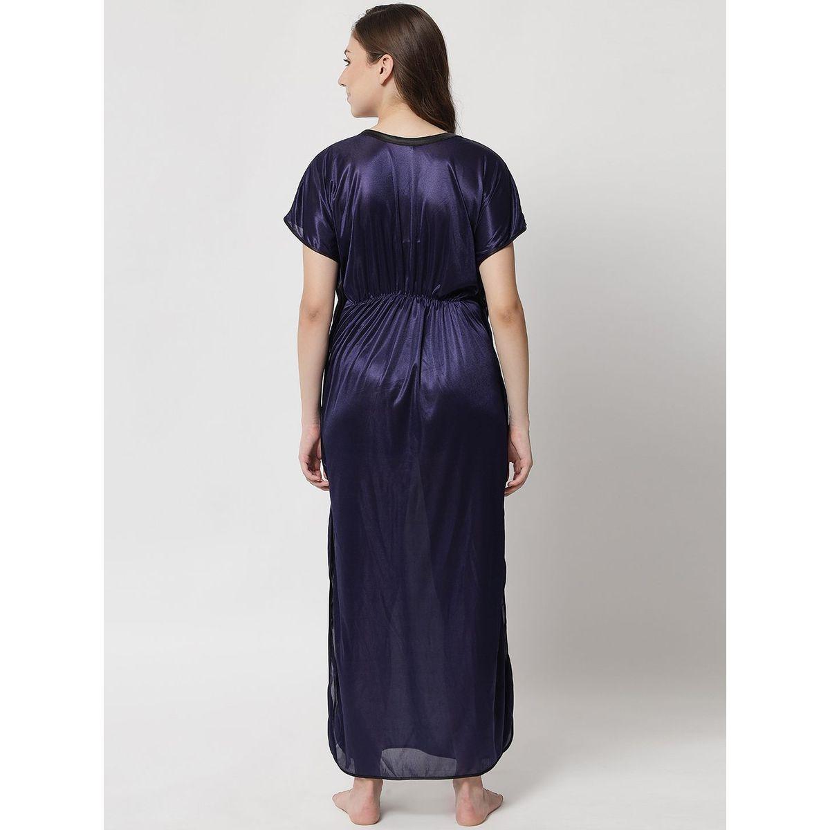 KLAMOTTEN X Styli Women Navy Blue Satin Kaftan Nightdress-women-clothing-nightwear-nighties-image-5