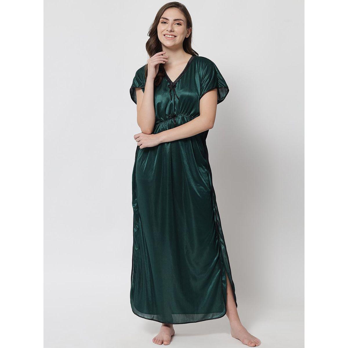 KLAMOTTEN X Styli Women Green Satin Kaftan Nightdress-women-clothing-nightwear-nighties-image-2