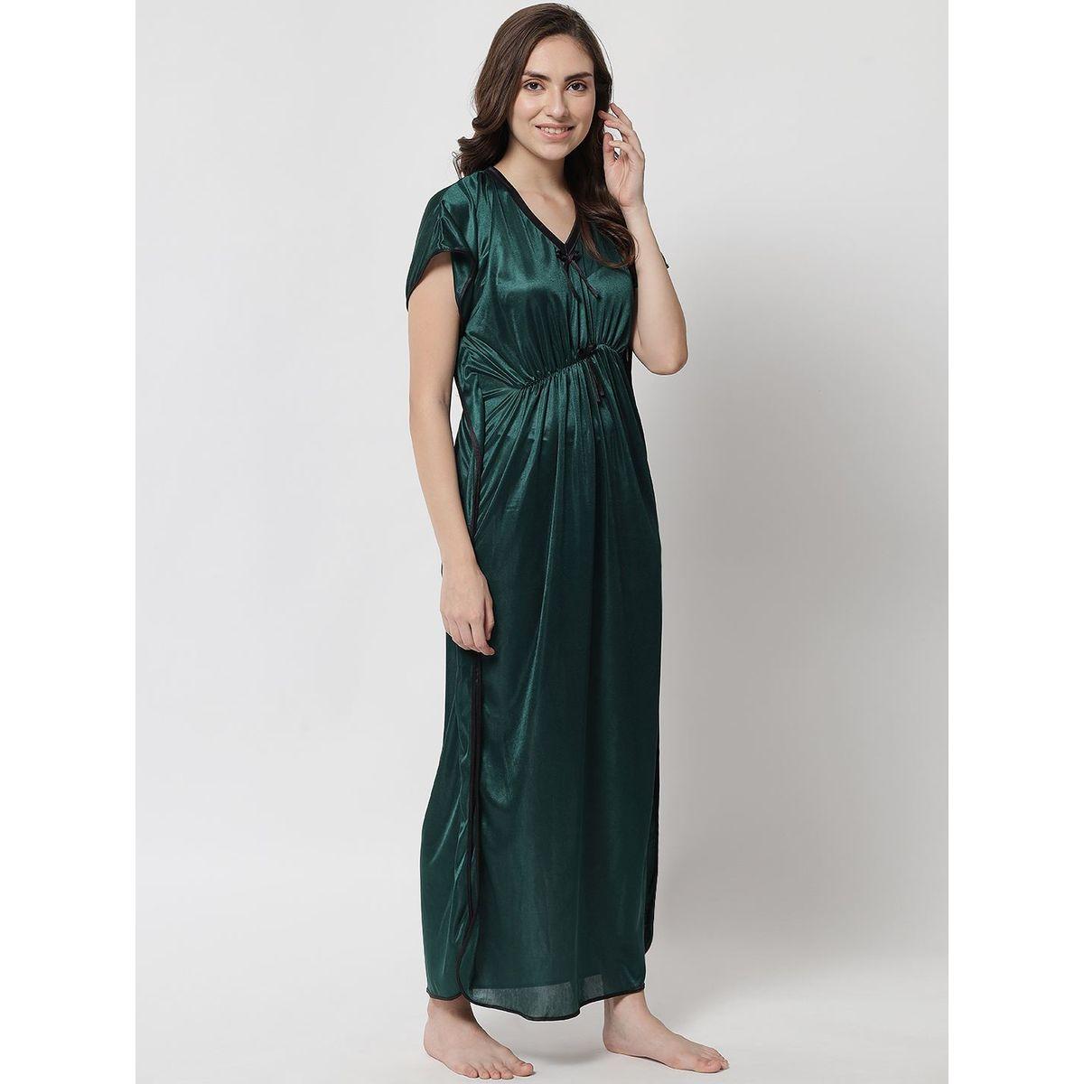 KLAMOTTEN X Styli Women Green Satin Kaftan Nightdress-women-clothing-nightwear-nighties-image-3