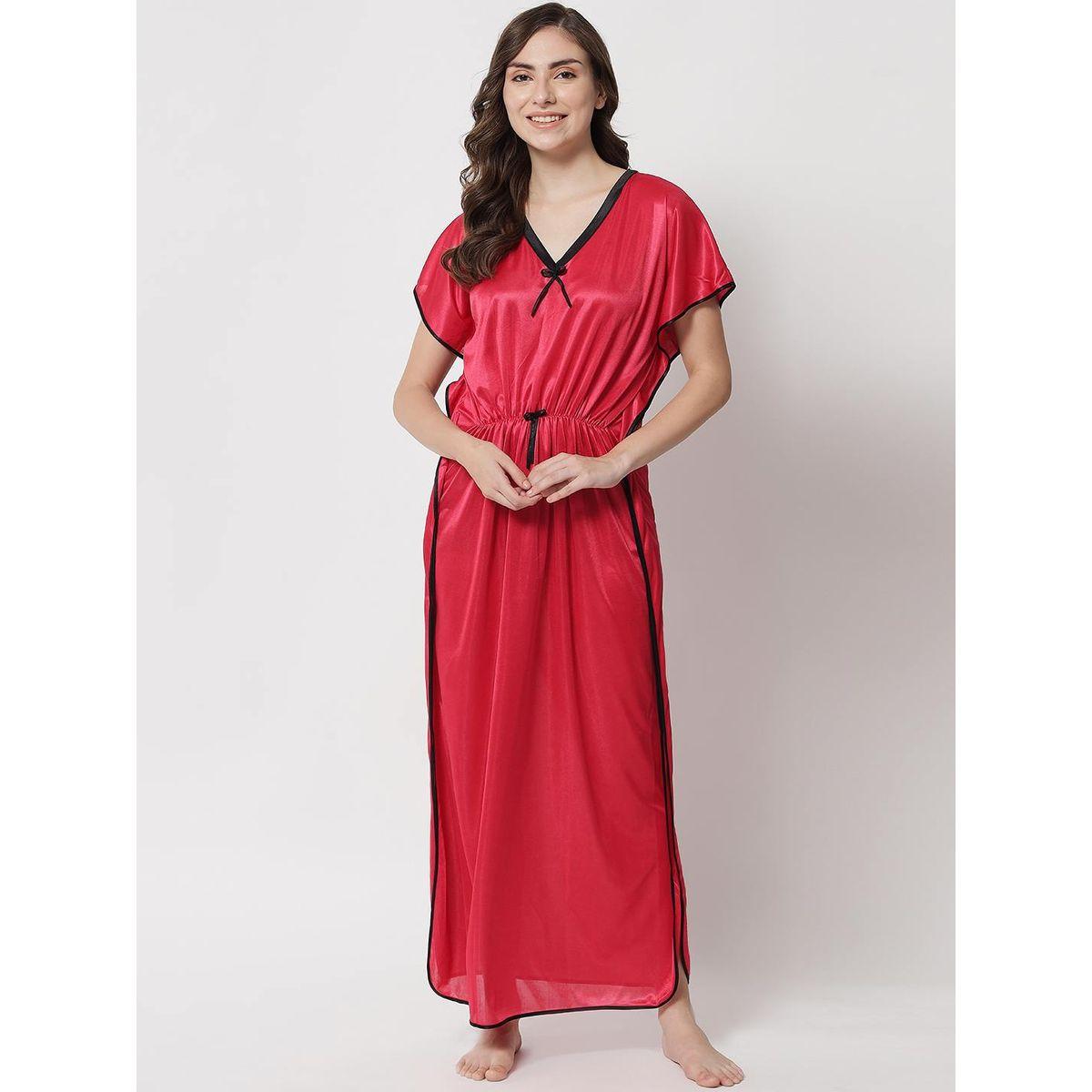 KLAMOTTEN X Styli Women Red Satin Kaftan Nightdress-women-clothing-nightwear-nighties-image-2