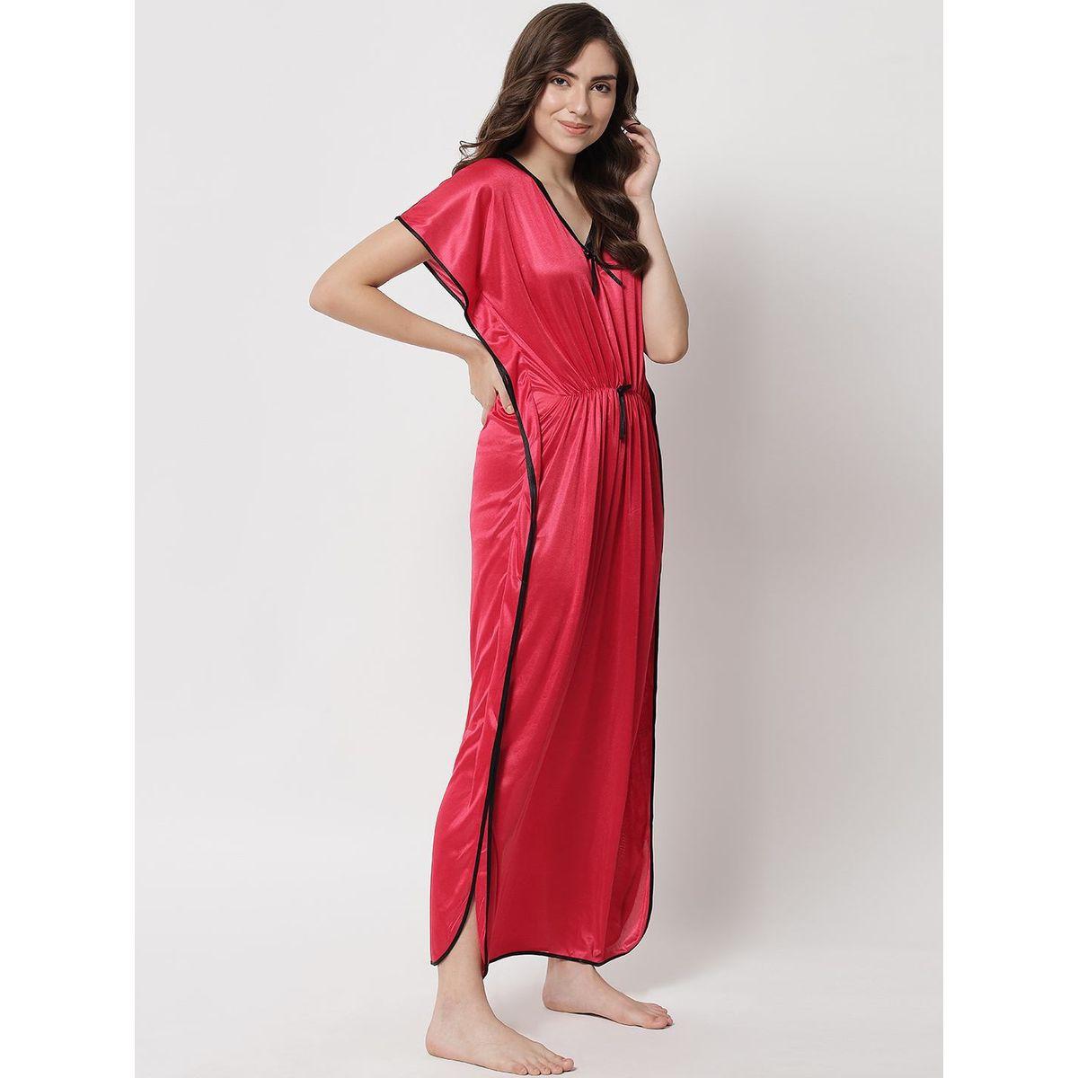 KLAMOTTEN X Styli Women Red Satin Kaftan Nightdress-women-clothing-nightwear-nighties-image-3
