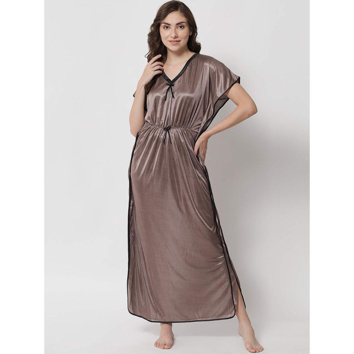 KLAMOTTEN X Styli Women Beige Satin Kaftan Nightdress-women-clothing-nightwear-nighties-image-1
