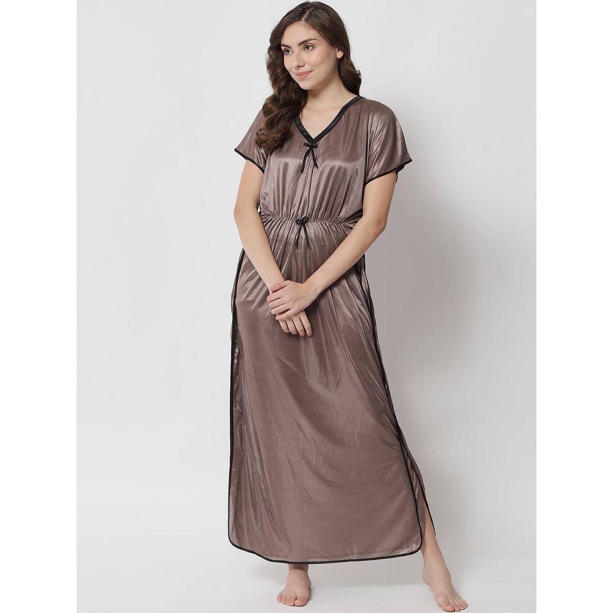 KLAMOTTEN X Styli Women Beige Satin Kaftan Nightdress-women-clothing-nightwear-nighties-image-2