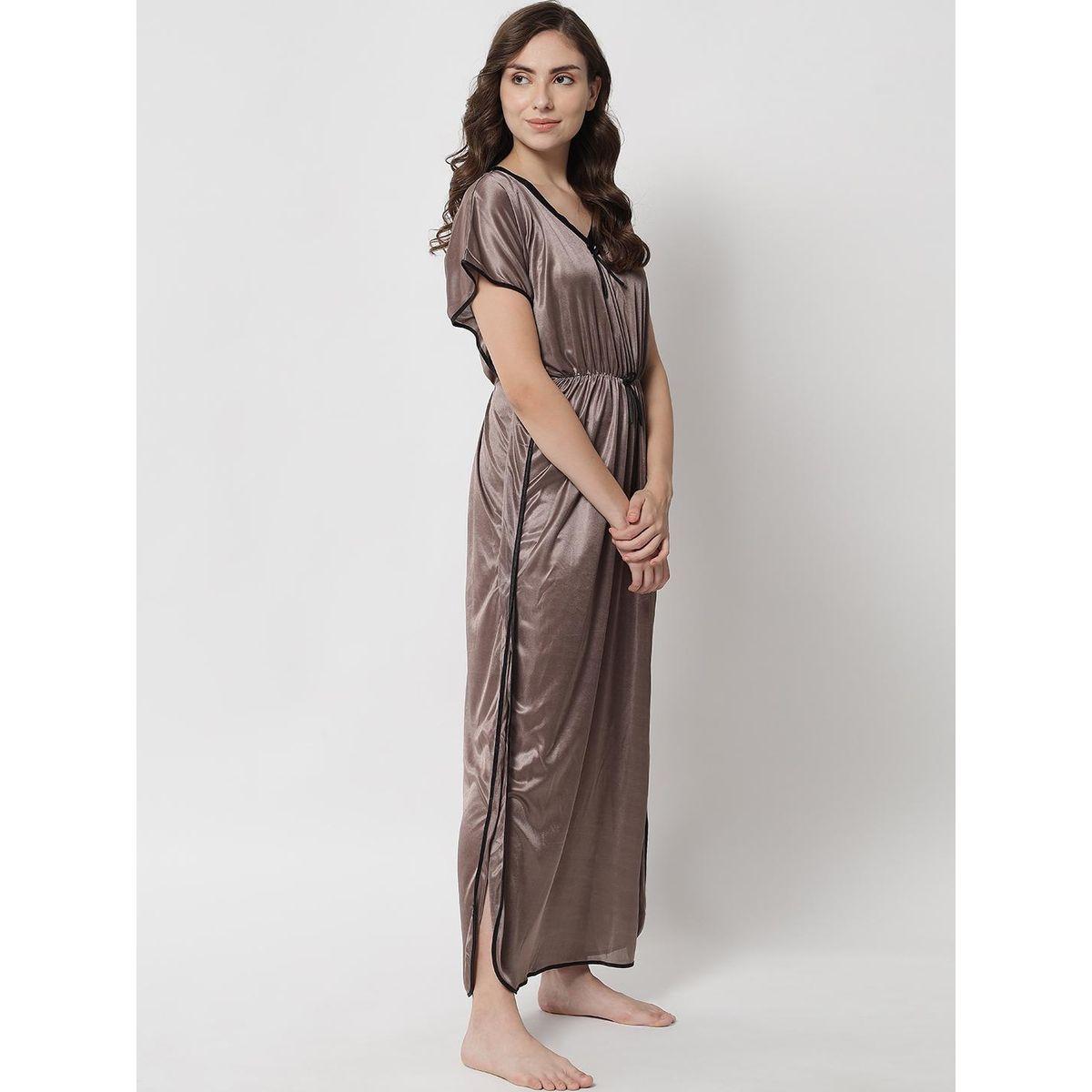KLAMOTTEN X Styli Women Beige Satin Kaftan Nightdress-women-clothing-nightwear-nighties-image-3