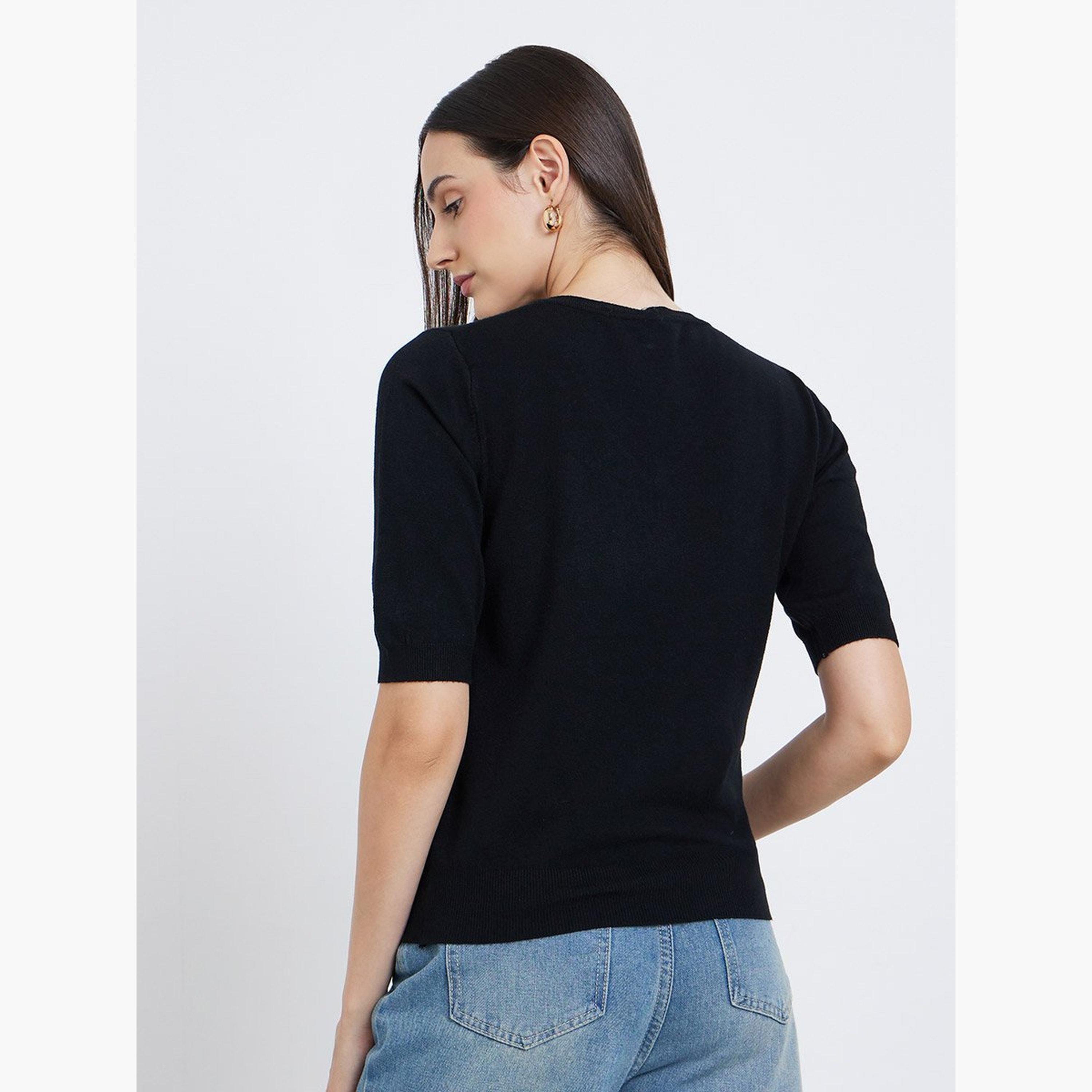 Styli Solid Knitted V-Neck Top-women-clothing-tshirts-image-4