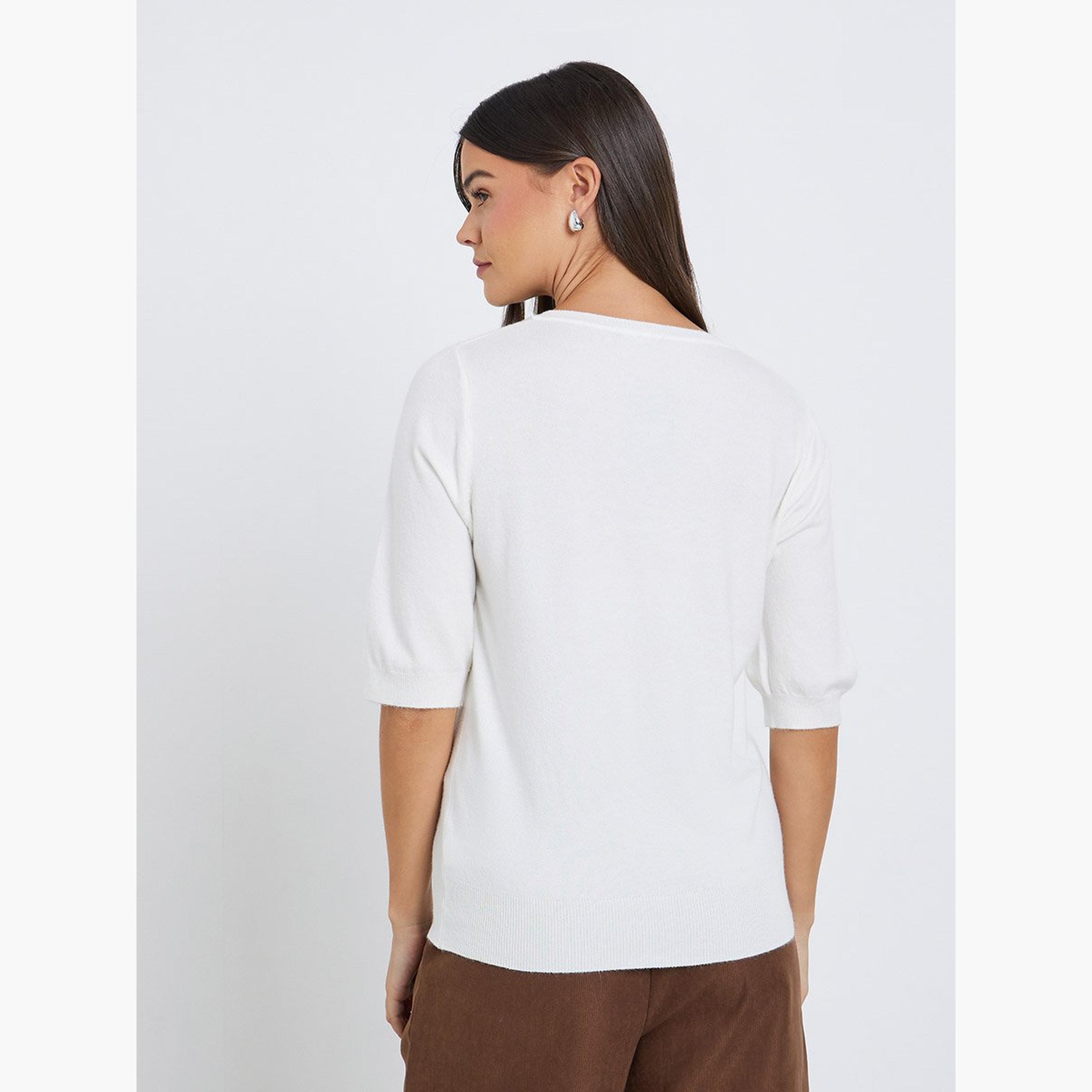 Styli Solid Knitted V-Neck Top-women-clothing-tshirts-image-5