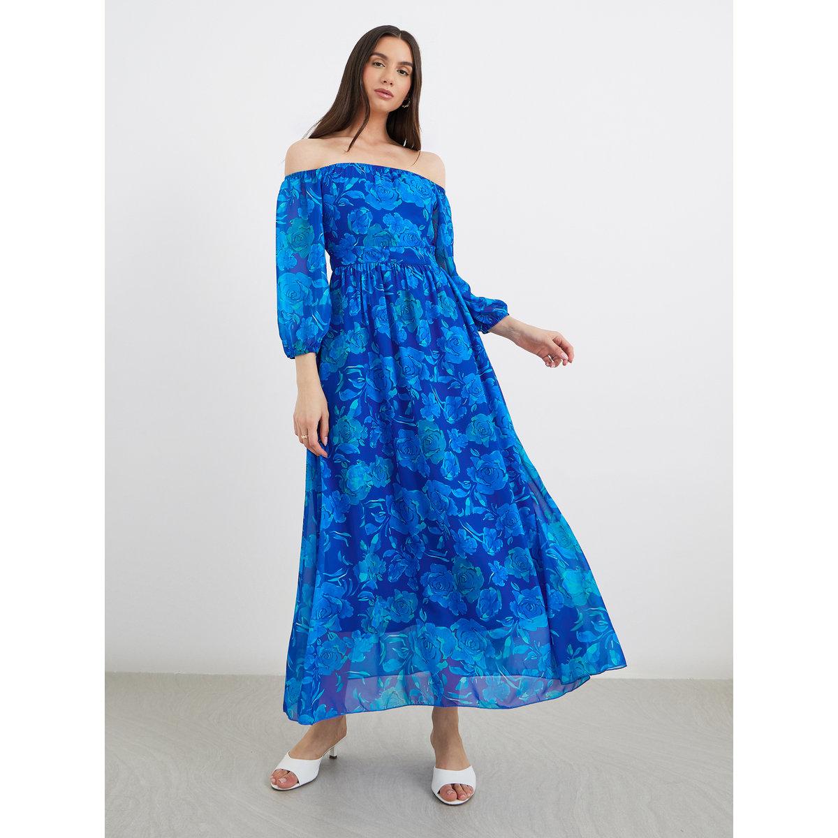 فستان طويل بطبعة زهور وأكتاف مكشوفة-women-clothing-dresses-image-2