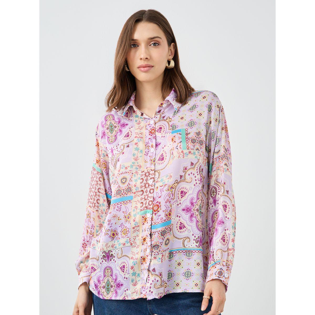 Styli All-Over Print Button Front Long Sleeve Shirt-women-clothing-shirtsandblouses-shirts-image-2