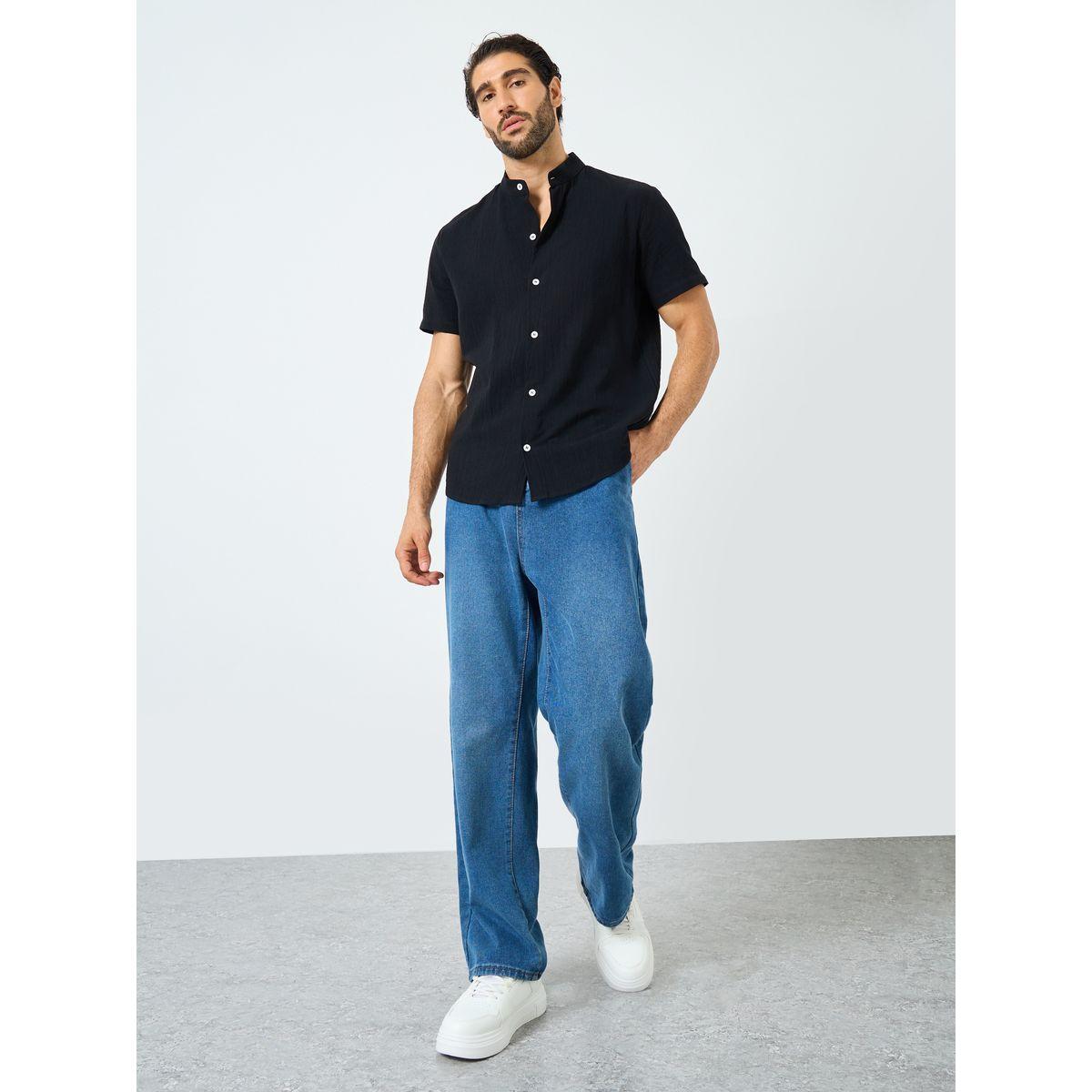 Styli Solid Mandarin Collar Button Front Shirt-men-clothing-shirts-image-2