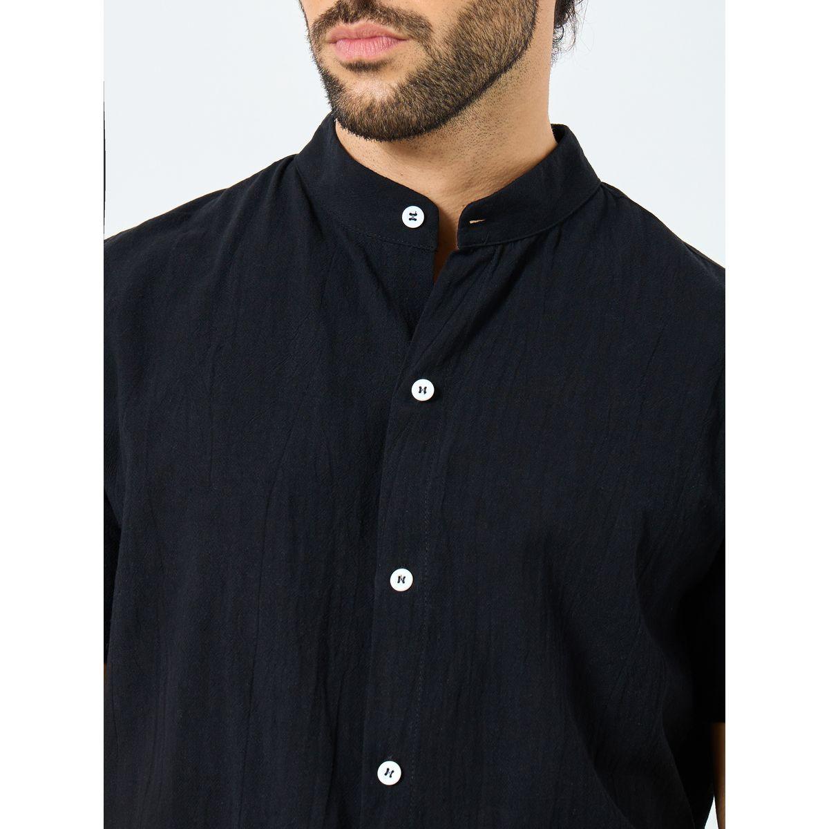 Styli Solid Mandarin Collar Button Front Shirt-men-clothing-shirts-image-4