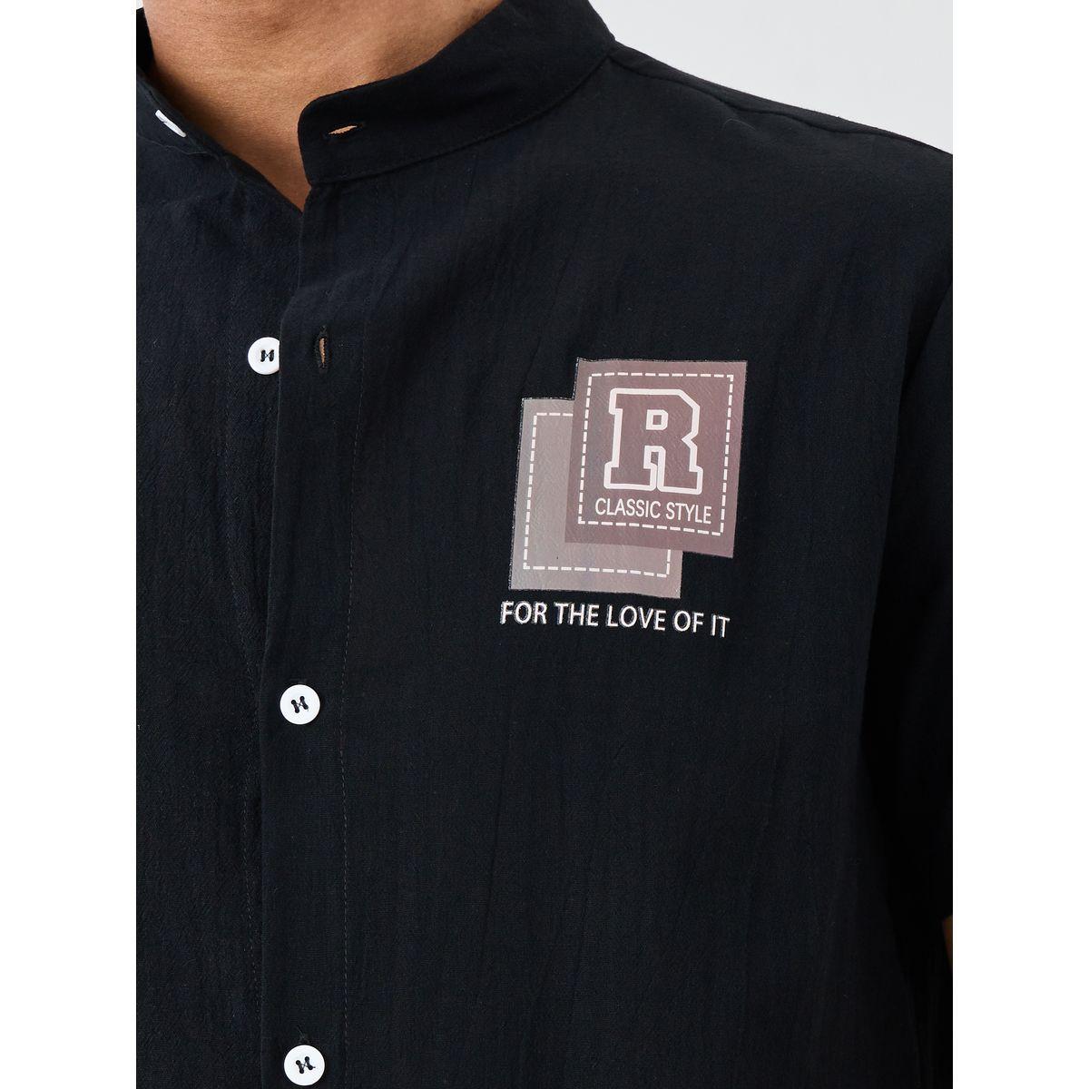 Styli Graphic Print Mandarin Collar Short Sleeve Shirt-men-clothing-shirts-image-3