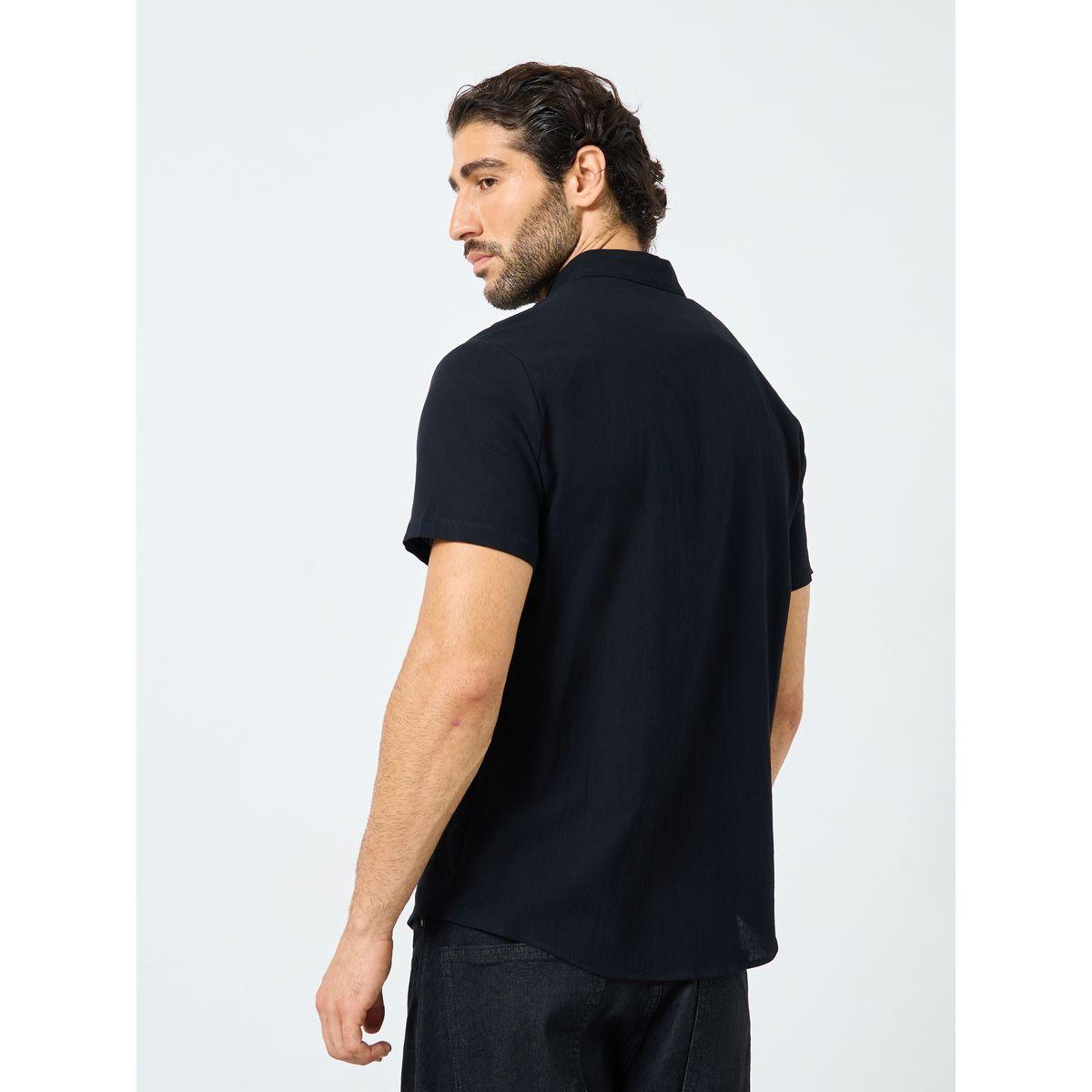 Styli Black Graphic Print Mandarin Collar Shirt-men-clothing-shirts-image-5