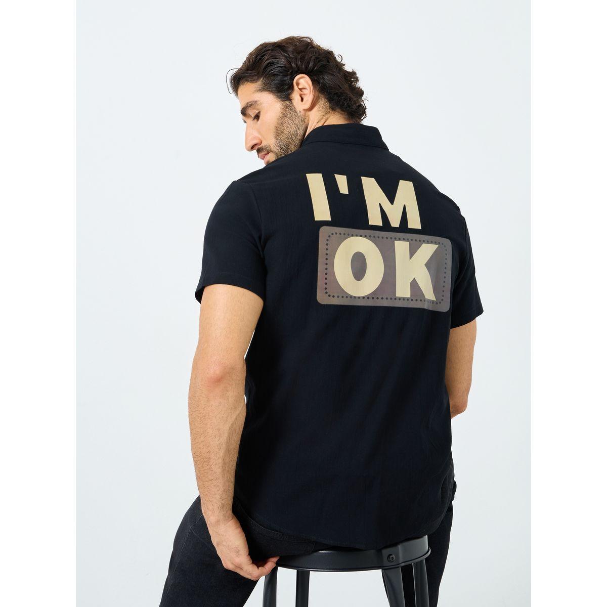 Styli Slogan Print Mandarin Collar Buttoned Shirt-men-clothing-shirts-image-1