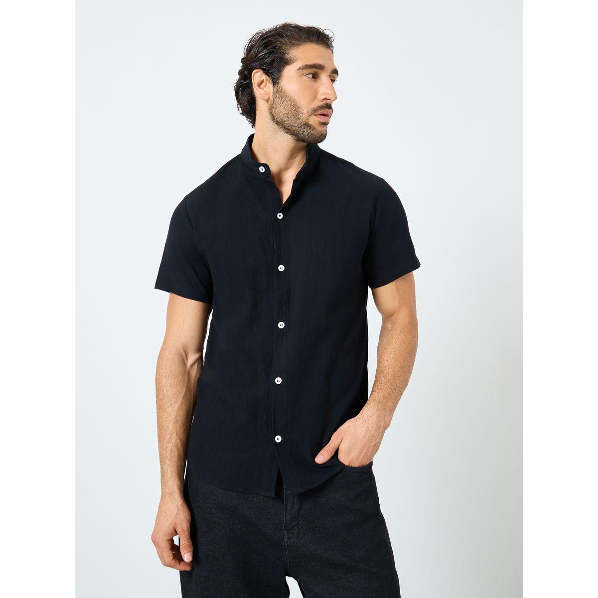 Styli Slogan Print Mandarin Collar Buttoned Shirt-men-clothing-shirts-image-3