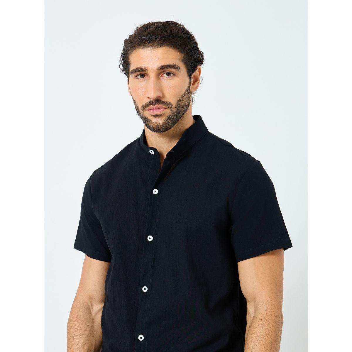 Styli Slogan Print Mandarin Collar Buttoned Shirt-men-clothing-shirts-image-4