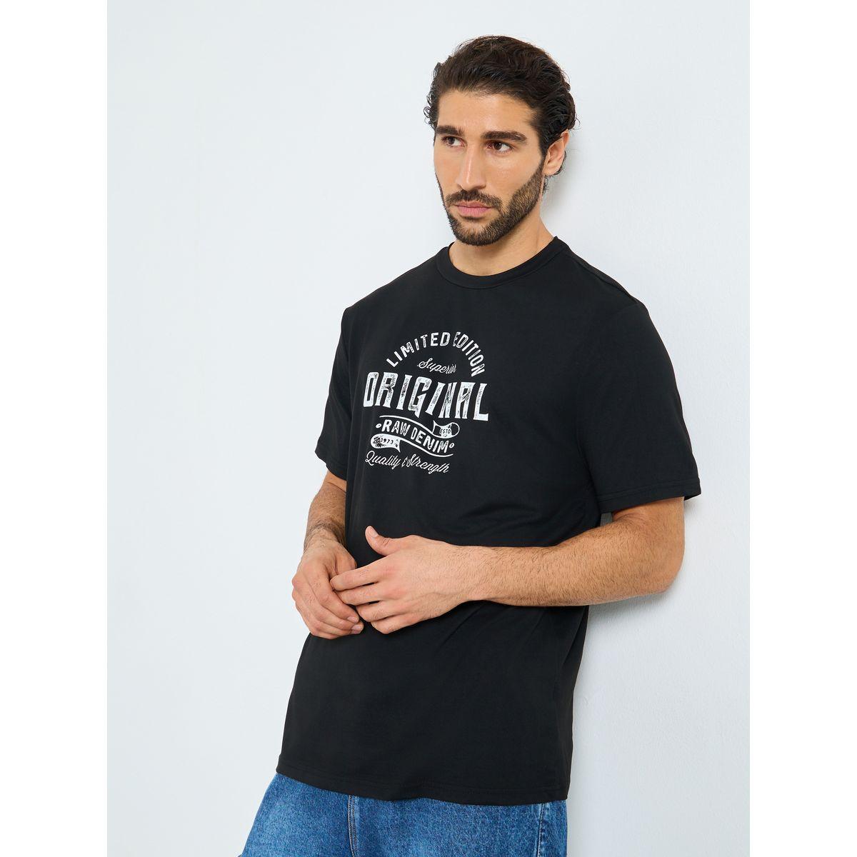 Styli Black Graphic Print Round Neck T-Shirt-men-clothing-tshirtsandpolos-tshirts-image-1