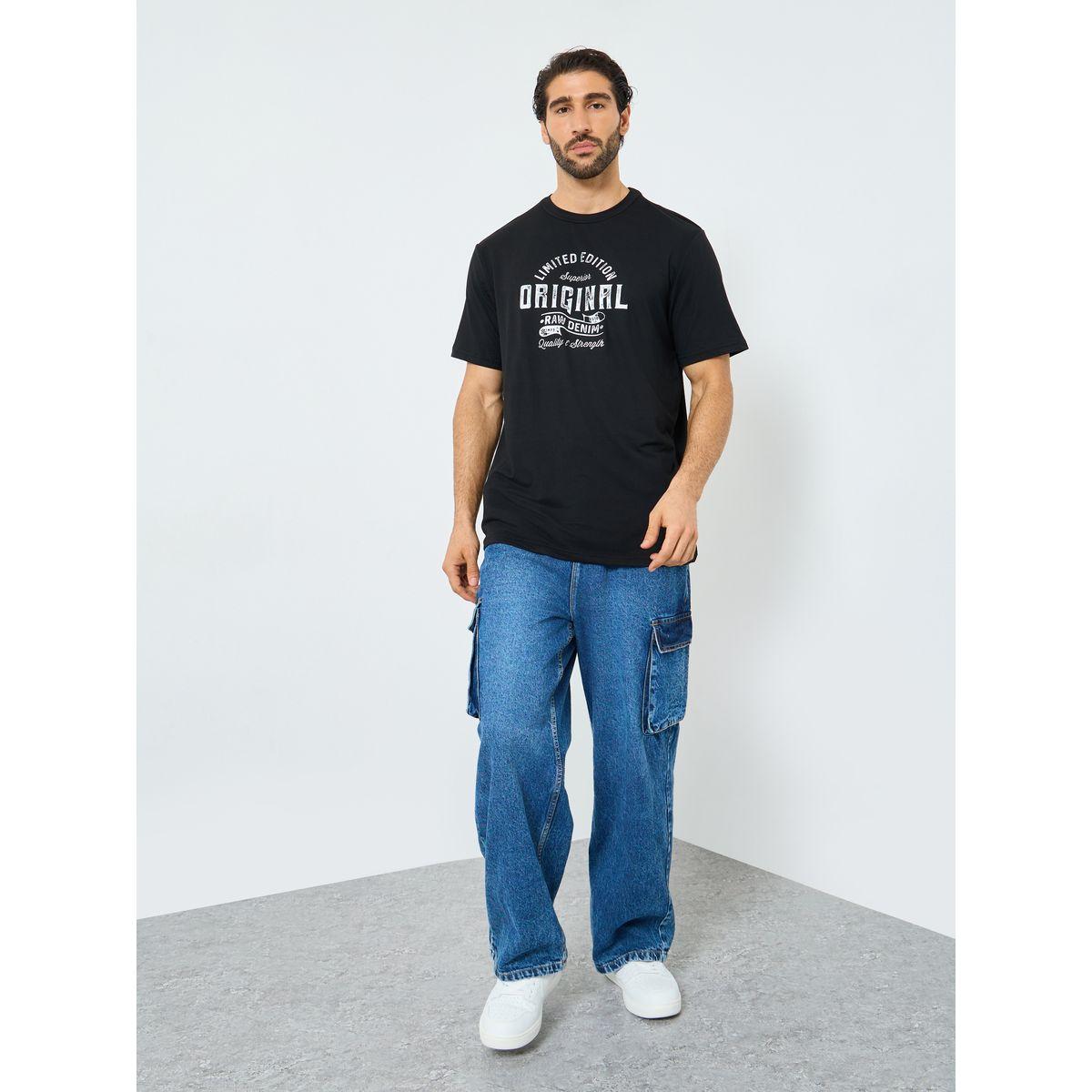 Styli Black Graphic Print Round Neck T-Shirt-men-clothing-tshirtsandpolos-tshirts-image-2