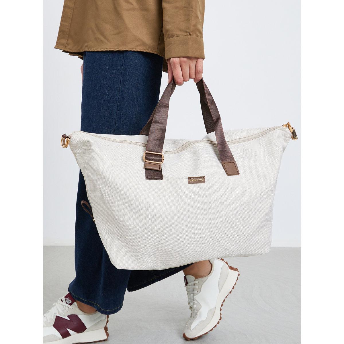 Styli Beige Leather Patch Gym Bag-women-bagsandwallets-handbags-image-2